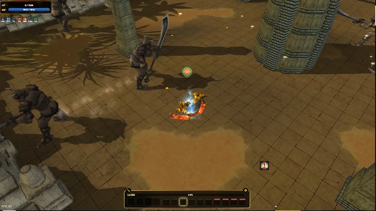 Momento de morte e revive do remaster de WYD com personagem caído e um pergaminho de reviver no chão detalhado