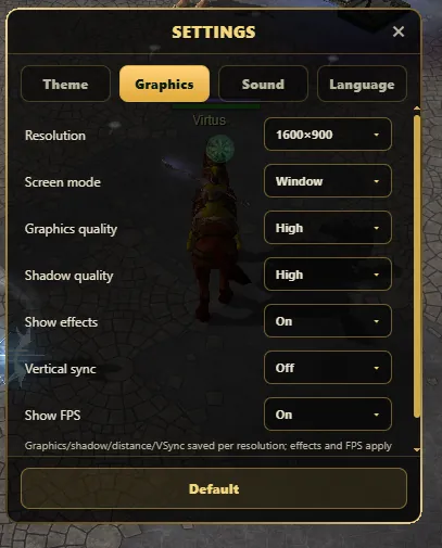 WYD remaster graphics settings with resolution, quality, VSync and FPS
